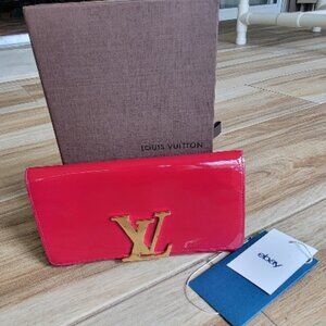 Louis Vuitton Portefeuille Louise M64550 Red Patent Leather Long Wallet Gold LV